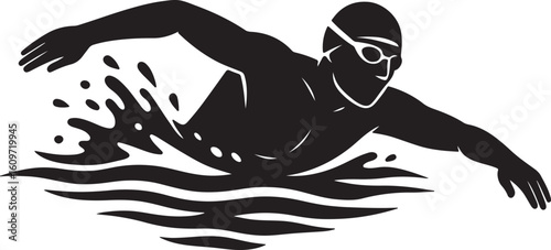 Swimmer in Action Silhouette Vector Illustration Freestyle Stroke

