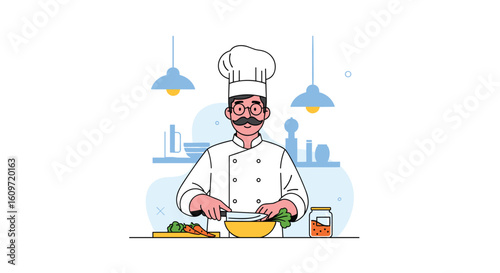 Skilled chef expertly preparing fresh ingredients for a delicious culinary masterpiece in a bright kitchen