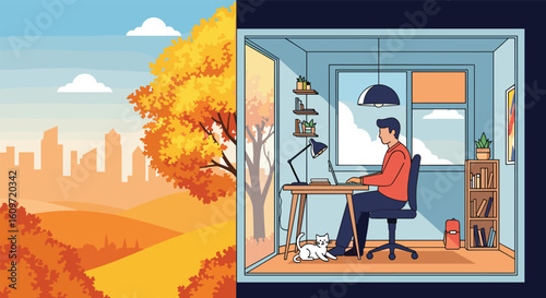 Cozy autumn scenes inspiring productivity and relaxation amidst changing seasons