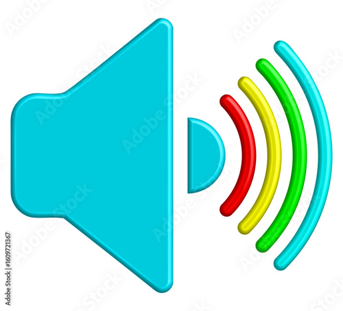 Blue Speaker with Colorful Sound Waves Icon - Audio Volume
