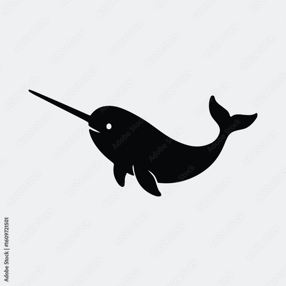 Obraz premium Silhouette Narwhal with horn minimalist style black and white vector illustration