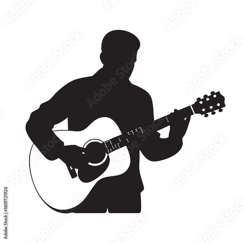 Silhouette of a man playing an acoustic guitar music
