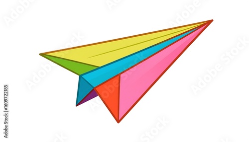 Colorful paper airplane.  A cartoonish, simple design