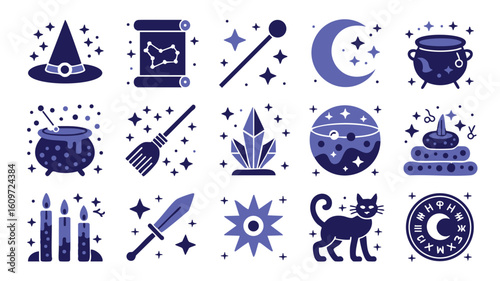 Witchcraft Icons Halloween Magic and Mystical Symbols