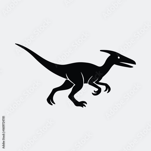 Silhouette Parasaurolophus dinosaur running side view vector illustration