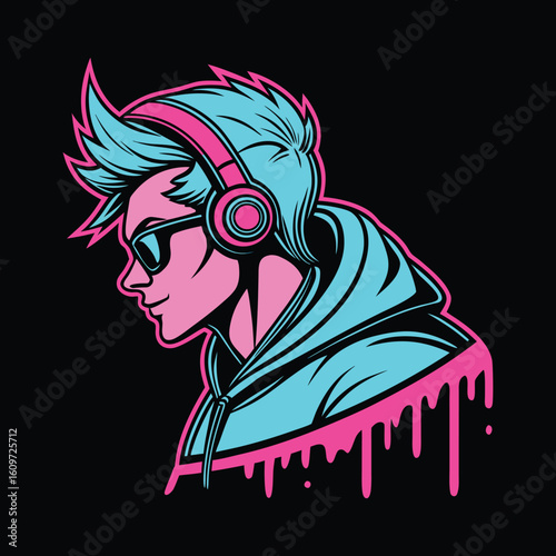 Cool Gamer Mascot with Neon Colors and Game Controller – Esports Avatar Illustration