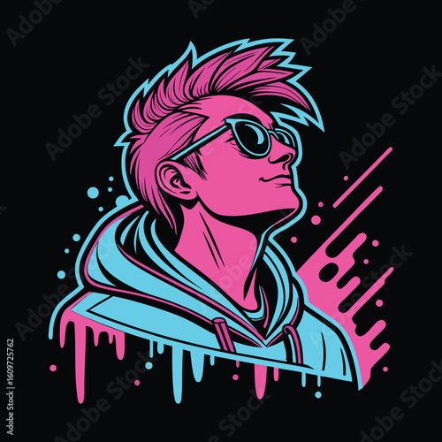 Cool Gamer Mascot with Neon Colors and Game Controller – Esports Avatar Illustration