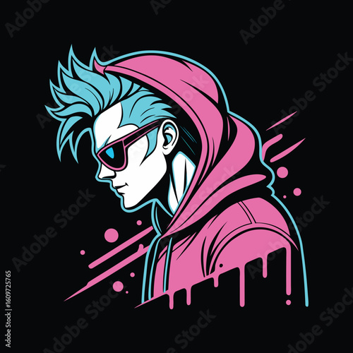 Cool Gamer Mascot with Neon Colors and Game Controller – Esports Avatar Illustration