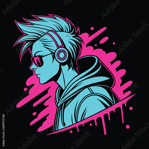 Cool Gamer Mascot with Neon Colors and Game Controller – Esports Avatar Illustration