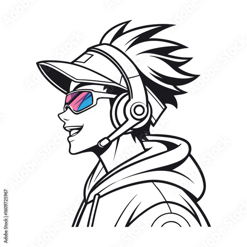 Cool Gamer Mascot with Neon Colors and Game Controller – Esports Avatar Illustration