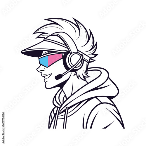 Cool Gamer Mascot with Neon Colors and Game Controller – Esports Avatar Illustration