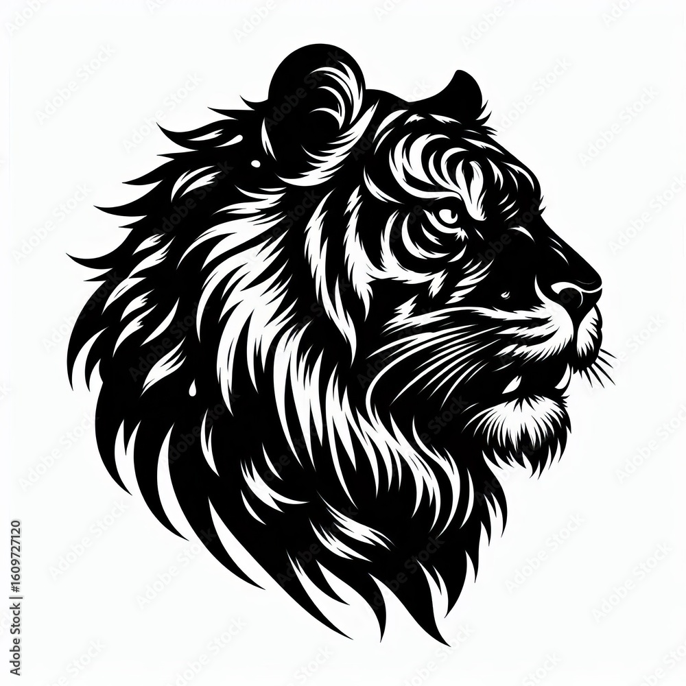 Fototapeta premium Intense black and white illustration of a tiger s fierce head