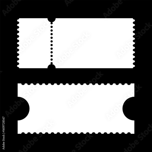 Admit one tickets. Set of ticket. Vintage, retro ticket train, concert, festival event, movie theatre flat coupons. Printable, digital samples icons. Empty template. Ticket pattern. Blank background.