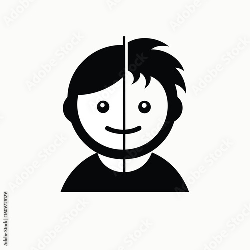 Split personality icon representing duality and contrast