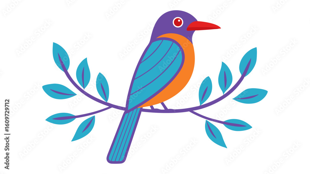 Fototapeta premium Colorful Kingfisher Bird on Blue Branch Vector Illustration Wildlife Design