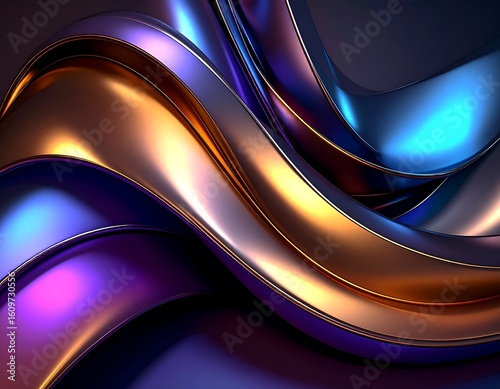 Abstract wavy metallic shapes in vibrant colors