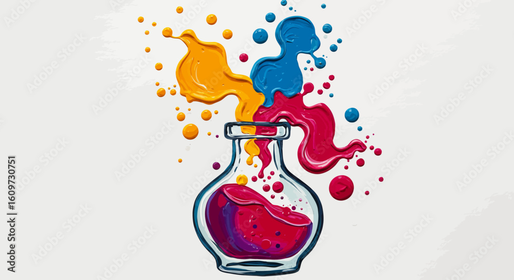 Obraz premium The formula for creativity. An artistic concept of colorful ink exploding from a scientific glass flask.