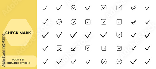 Green check mark vector icon set. Simple tick symbol for checklist, accept, vote, or correct choice. Improvement and okay mark illustration. Clear checkmark design vector and more.