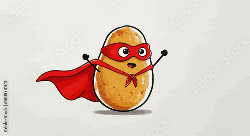 Whimsical Potato Superhero Illustration Brave Vegetable Character with Red Cape and Mask Ready for Action and Fun Adventures