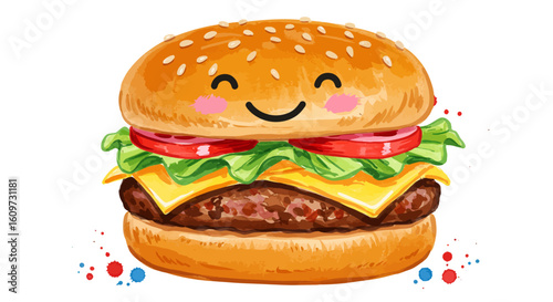 Cheerful Hamburger Illustration A Delicious and Playful Food Design