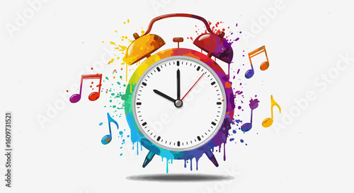 Colorful Alarm Clock with Musical Notes A Vibrant Wake-Up Call