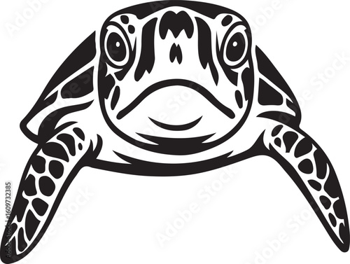 Sea turtle silhouette with patterned flippers, Black and white turtle vector design