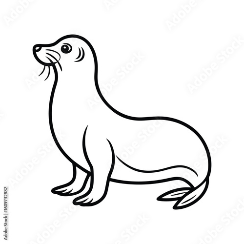A sea lion line art silhouette vector illustration on white background