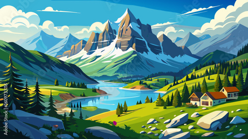 Scenic view on Bernese range above Bachalpsee lake. Popular tourist attraction. Location place Swiss alps, Grindelwald valley, Europe.