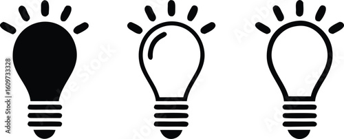 Black and white lightbulb icons idea innovation vector bundle collection set pack object template elements icons clipart illustration editable flat minimal modern banner poster object png eps png, pos
