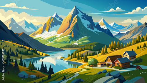 Scenic view on Bernese range above Bachalpsee lake. Popular tourist attraction. Location place Swiss alps, Grindelwald valley, Europe.