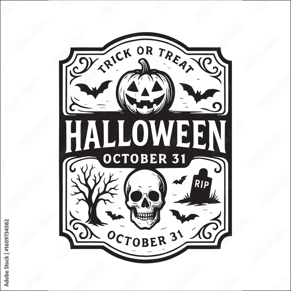 Obraz premium Halloween Invitation Card Design Black and white