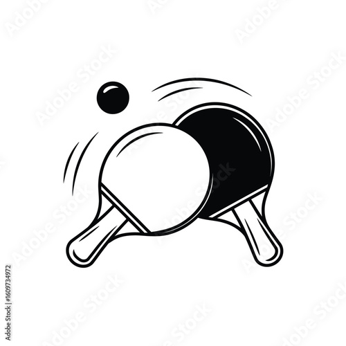 Two ping pong paddles and ball in motion