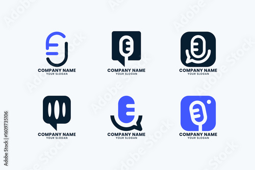 Minimalist Modern Podcast Microphone Logo Icon Set. Creative Audio and Voice Branding Collection