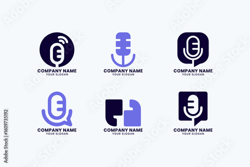 Minimalist Modern Podcast Microphone Logo Icon Set. Creative Audio and Voice Branding Collection