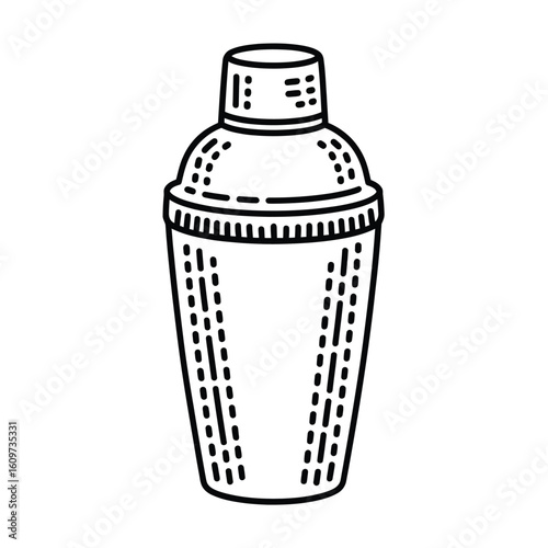 Hand drawn illustration of a classic cocktail shaker for making drinks