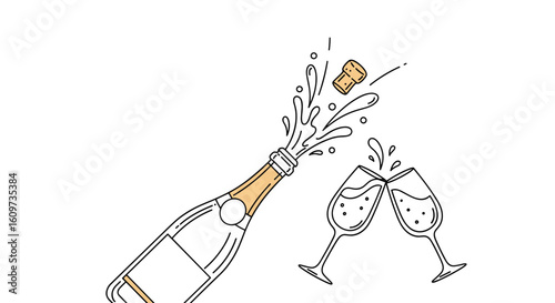 Celebratory Toast with Bubbling Champagne and Popping Cork, creating a festive atmosphere