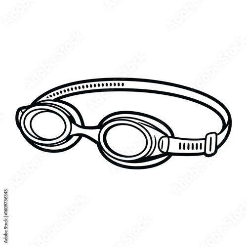 Simple black and white line drawing of swimming goggles