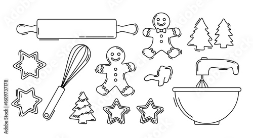 Collection of Christmas cookie baking illustrations, icons and elements for design