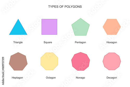 Fotografie types of polygon, mathematical shapes Vector illustration