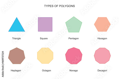types of polygon, mathematical shapes Vector illustration