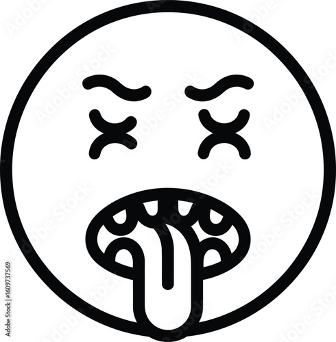 Disgusted emoticon with sticking out tongue conveys strong negative emotion.