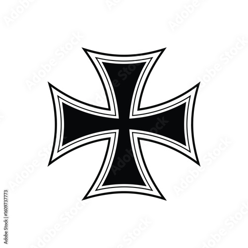 Black iron cross symbol on white background