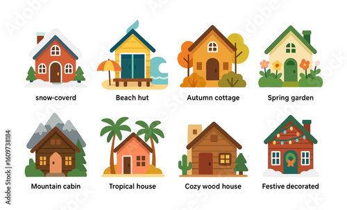 Colorful seasonal houses collection for all seasons