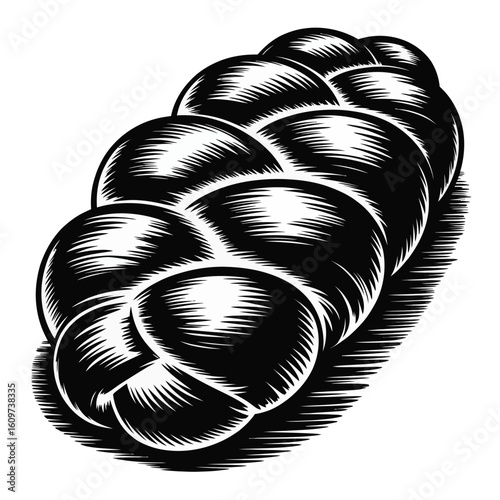 Black and white illustration of a braided challah bread loaf
