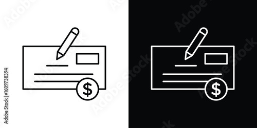 Money check icon linear vector icon. Editable stroke lines.