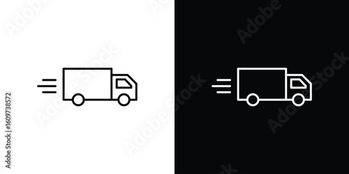 Moving truck icon linear vector icon. Editable stroke lines.