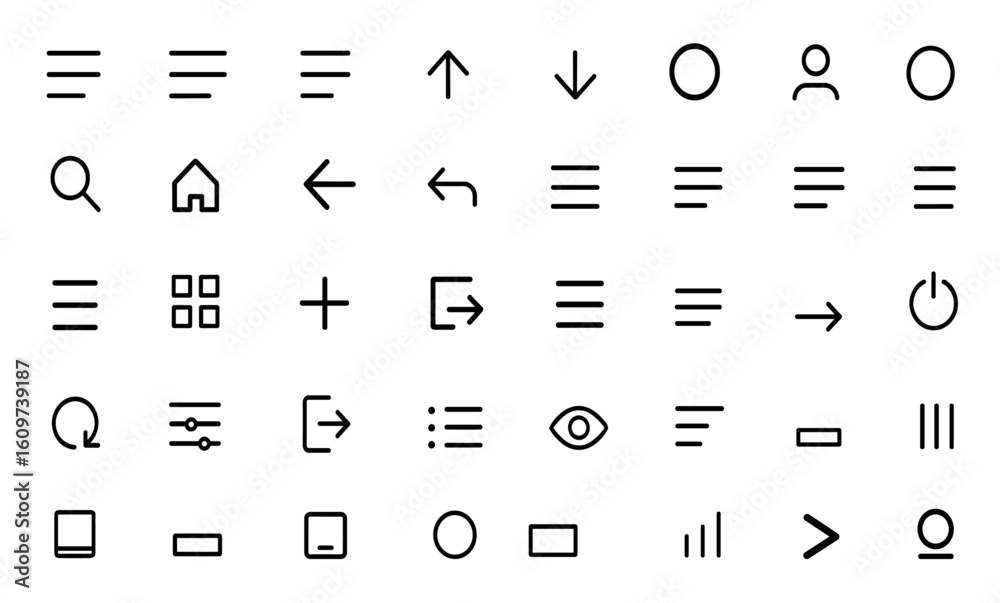 Black hamburger menu buttons set for website UI navigation. Modern web and mobile app menu icons. Burger button UI design elements. Navigation and web menu icon collection and more.