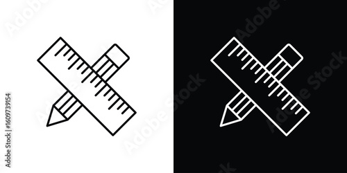 Pencil and ruler icon linear vector icon. Editable stroke lines.