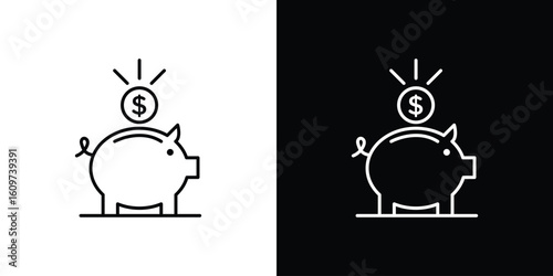 Piggy bank icon linear vector icon. Editable stroke lines.