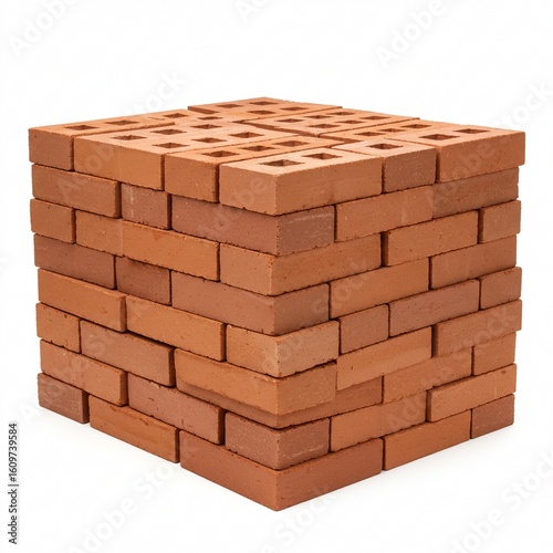 A precise square structure constructed from numerous red bricks, meticulously arranged.